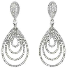 ESTATE 1.28CT DIAMOND 14K WHITE GOLD MULTI TEAR DROP CHANDELIER HANGING EARRINGS