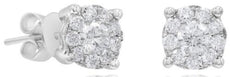 ESTATE .37CT DIAMOND 14KT WHITE GOLD 3D ROUND CLASSIC HALO FLOWER STUD EARRINGS