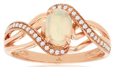 .60CT DIAMOND & AAA OPAL 14KT ROSE GOLD ROUND & OVAL CRISS CROSS LOVE KNOT RING