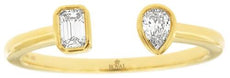 .22CT DIAMOND 14KT YELLOW GOLD 3D PEAR SHAPE & EMERALD CUT TENSION FUN LOVE RING