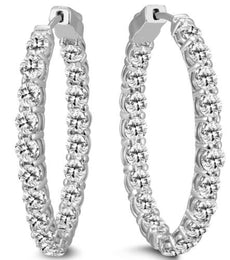 ESTATE LARGE 7.0CT DIAMOND 14KT WHITE GOLD 3D INSIDE OUT HOOP HANGING EARRINGS