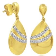 .12CT DIAMOND 14KT YELLOW GOLD 3D CLASSIC 2 ROW TEAR DROP FUN HANGING EARRINGS