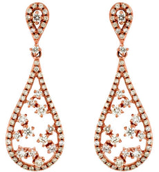 ESTATE .93CT DIAMOND 14KT ROSE GOLD MULTI FLOWER TEAR DROP FUN HANGING EARRINGS