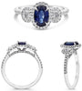 1.83CT DIAMOND & AAA SAPPHIRE PLATINUM OVAL & ROUND 3 STONE HALO ENGAGEMENT RING