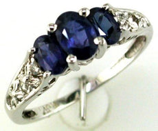 1.22CT DIAMOND & AAA SAPPHIRE 14KT WHITE GOLD 3D OVAL & ROUND 3 STONE FUN RING