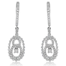 .88CT DIAMOND 18KT WHITE GOLD SOLITAIRE LOVE KNOT OVAL HUGGIE HANGING EARRINGS