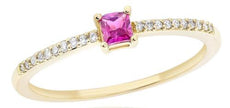 .25CT DIAMOND & AAA RUBY 14KT YELLOW GOLD PRINCESS & ROUND FRIENDSHIP LOVE RING