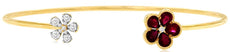 .96CT DIAMOND & AAA RUBY 14KT YELLOW GOLD PEAR SHAPE FLOWER FUN BANGLE BRACELET
