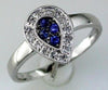 .22CT DIAMOND & AAA SAPPHIRE 14KT WHITE GOLD PAVE PEAR SHAPE FILIGREE FUN RING