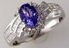 Estate 1.35Ct Diamond & AAA Tanzanite 14Kt White Gold Oval & Baguette Flower Love Ring