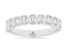 1.1CT DIAMOND 14KT WHITE GOLD EMERALD CUT BEZEL SEMI ETERNITY ANNIVERSARY RING
