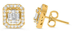 .82CT DIAMOND 14K YELLOW GOLD 3D ROUND & BAGUETTE INVISIBLE SQUARE STUD EARRINGS