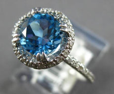 1.97CT DIAMOND & AAA BLUE TOPAZ 14KT WHITE GOLD 3D ROUND HALO ENGAGEMENT RING