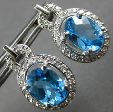 2.96CT DIAMOND & AAA BLUE TOPAZ 14KT WHITE GOLD OVAL & ROUND 3D HANGING EARRINGS