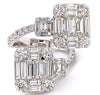 3.65CT DIAMOND 18KT WHITE GOLD ROUND & BAGUETTE DOUBLE SQUARE CRISS CROSS RING
