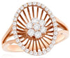 ESTATE .55CT DIAMOND 14KT ROSE GOLD 3D CLASSIC ROUND FLOWER OVAL FUN LOVE RING