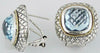 LARGE 11.0CT BLUE TOPAZ 14K YELLOW GOLD & 925 SILVER 3D CLIP ON HANGING EARRINGS