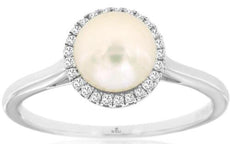 ESTATE .08CT DIAMOND & AAA SOUTH SEA PEARL 14K WHITE GOLD CLASSIC HALO LOVE RING