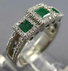2.0CT DIAMOND & AAA EMERALD 14KT WHITE GOLD 3D PRINCESS 3 STONE ANNIVERSARY RING