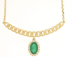 .51CT DIAMOND 14KT YELLOW GOLD & AAA EMERALD OVAL & ROUND SEMI CIRCULAR NECKLACE