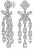 LARGE 3.39CT DIAMOND 14K WHITE GOLD ROUND & BAGUETTE CHANDELIER HANGING EARRINGS