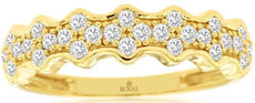 .38CT DIAMOND 14KT YELLOW GOLD 3D MULTI FLOWER SEMI BEZEL PAVE ANNIVERSARY RING