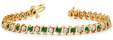 1.09CT DIAMOND & AAA EMERALD 14KT YELLOW GOLD CLASSIC S DESIGN TENNIS BRACELET