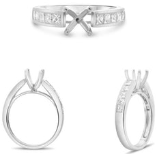.78CT DIAMOND 14K WHITE GOLD PRINCESS CHANNEL 4 PRONG SEMI MOUNT ENGAGEMENT RING
