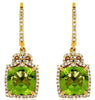 4.62CT DIAMOND & AAA PERDIOT 14KT YELLOW GOLD 3D CUSHION FLOWER HANGING EARRINGS