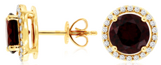 ESTATE 3.23CT DIAMOND & AAA GARNET 14KT YELLOW GOLD 3D ROUND HALO STUD EARRINGS
