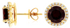ESTATE 3.23CT DIAMOND & AAA GARNET 14KT YELLOW GOLD 3D ROUND HALO STUD EARRINGS
