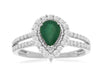 1.20CT DIAMOND & AAA EMERALD 14K WHITE GOLD ROUND & PEAR SHAPE HALO PROMISE RING