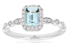 .71CT DIAMOND & AAA AQUAMARINE 14KT WHITE GOLD EMERALD CUT HALO ENGAGEMENT RING