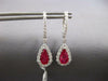 LARGE 4.78CT DIAMOND AAA RUBY 14KTWHITE GOLD PEAR SHAPE HUGGIE HANGING EARRINGS