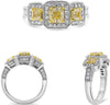 1.90CT WHITE & FANCY YELLOW DIAMOND 18K 2 TONE GOLD CUSHION & ROUND 3 STONE RING