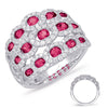 LARGE 2.23CT DIAMOND & AAA RUBY 14KT WHITE GOLD 3D OVAL SHAPE MULTI ROW FUN RING