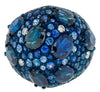 ESTATE LARGE 12.07CT DIAMOND & AAA SAPPHIRE 18KT WHITE GOLD DOME SHAPE FUN RING