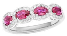 1.45CT DIAMOND & AAA RUBY 18K WHITE GOLD 3D OVAL & ROUND FLORAL ANNIVERSARY RING