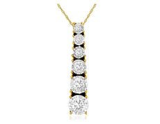 ESTATE .20CT DIAMOND 14K YELLOW GOLD 3D 6 STONE JOURNEY CLASSIC FLOATING PENDANT