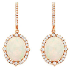 6.7CT DIAMOND & AAA OPAL 14KT ROSE GOLD 3D OVAL & ROUND CLASSIC HANGING EARRINGS