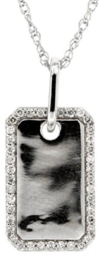 ESTATE .16CT DIAMOND 14KT WHITE GOLD ROUND 3D OCTAGON DOG TAG FLOATING PENDANT