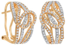WIDE .83CT DIAMOND 14K ROSE GOLD 3D MULTI ROW LOVE KNOT CLIP ON HANGING EARRINGS