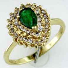 .40CT DIAMOND & AAA EMERALD 14KT YELLOW GOLD PEAR SHAPE & ROUND FUN LOVE RING