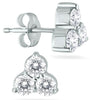1.0CT DIAMOND 14KT WHITE GOLD 3D ROUND 3 STONE TRIANGULAR FLOWER STUD EARRINGS