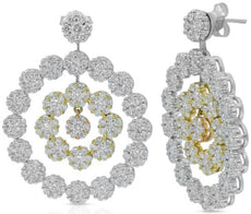 EXTRA LARGE 7.69CT DIAMOND 18KT 2 TONE GOLD 3D MULTI FLOWER CHANDELIER EARRINGS
