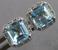 2.16CT DIAMOND & AAA AQUAMARINE 14K WHITE GOLD EMERALD CUT & ROUND STUD EARRINGS