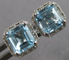 2.16CT DIAMOND & AAA AQUAMARINE 14K WHITE GOLD EMERALD CUT & ROUND STUD EARRINGS