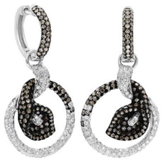 2.40CT WHITE & CHOCOLATE FANCY DIAMOND 14KT WHITE GOLD CIRCULAR HANGING EARRINGS