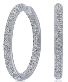 ESTATE .91CT DIAMOND 14KT WHITE GOLD 3 ROW PAVE INSIDE OUT HOOP HANGING EARRINGS