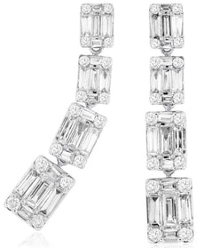 1.14CT DIAMOND 14KT WHITE GOLD 3D CLUSTER GRADUATING JOURNEY HANGING EARRINGS